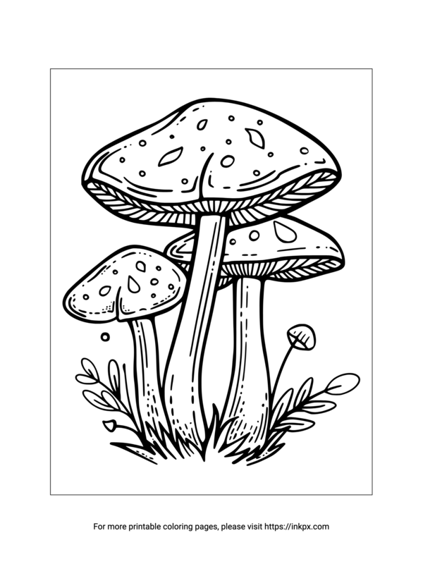 Printable Multiple Mushrooms Coloring Sheet