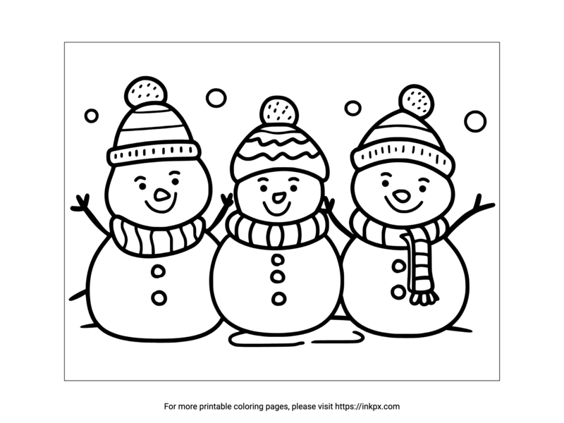 Printable Triple Snowmen Coloring Page