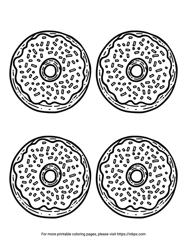 Free Printable Quadruple Donuts Coloring Sheet