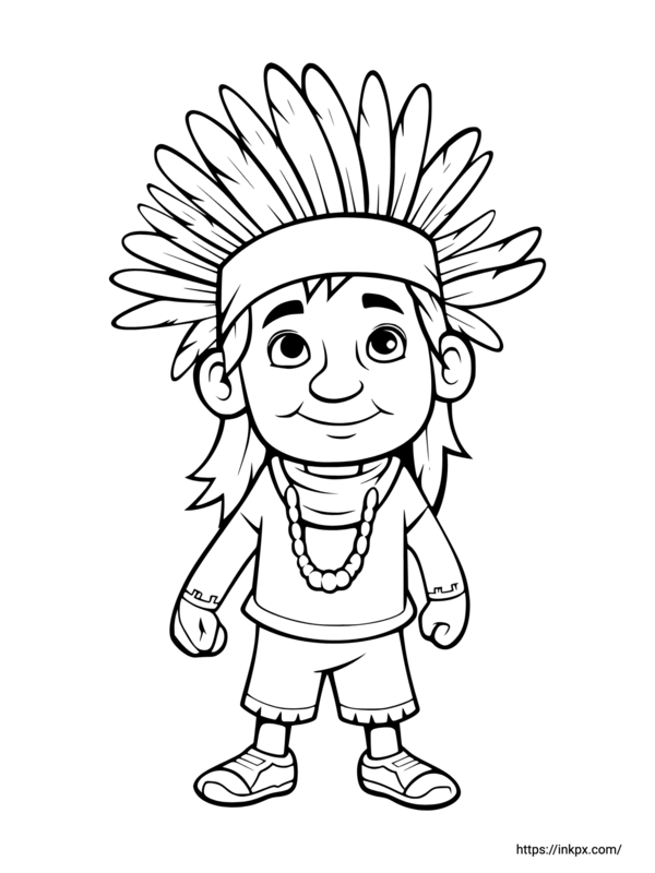 Free Printable Cartoon Native American Coloring Page