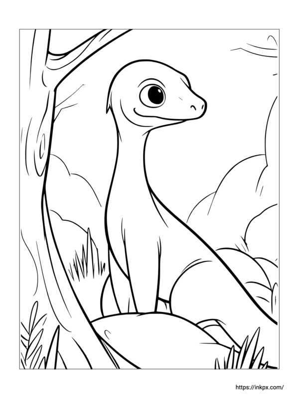 Printable Huge Dinosaur & Forest Coloring Page