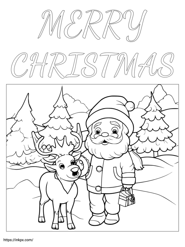 Free Printable Santa Claus and Reindeer Coloring Page
