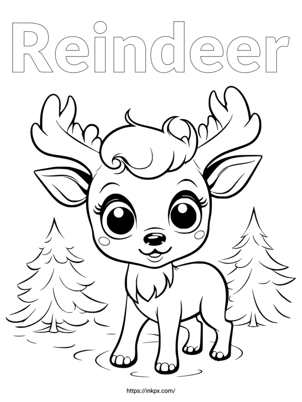 Free Printable Cartoon Style Reindeer Coloring Page
