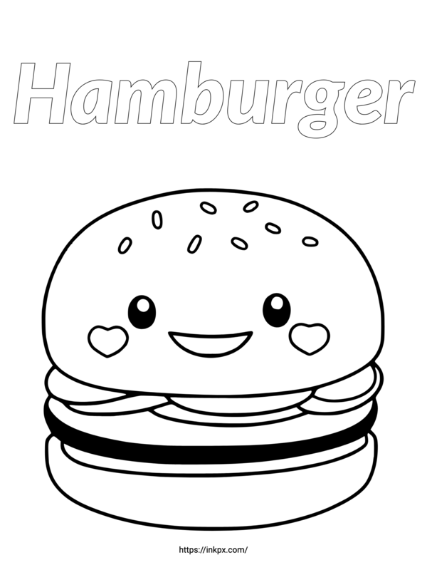 Free Printable Cute Hamburger Coloring Page