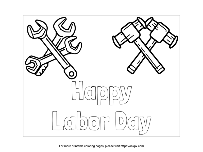 Free Printable Wrenches and Hammers Labor Day Coloring Page