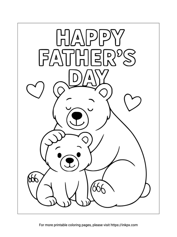 Free Printable Cute Bear & Bear Baby Father's Day Coloring Sheet