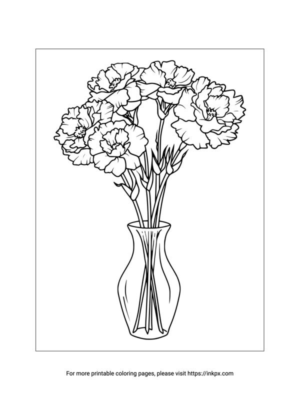 Free Printable Carnation Vase Coloring Sheet · InkPx
