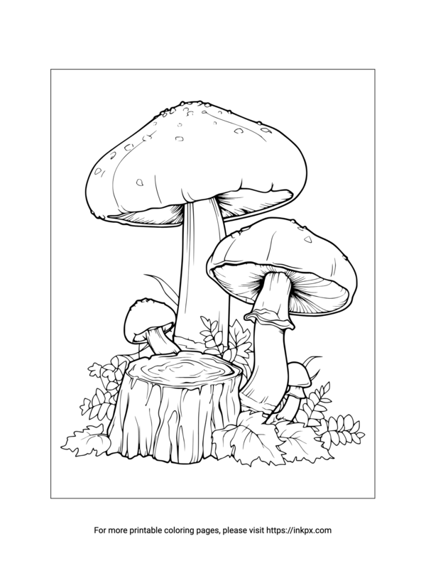 Free Printable Mushroom & Tree Stump Coloring Sheet