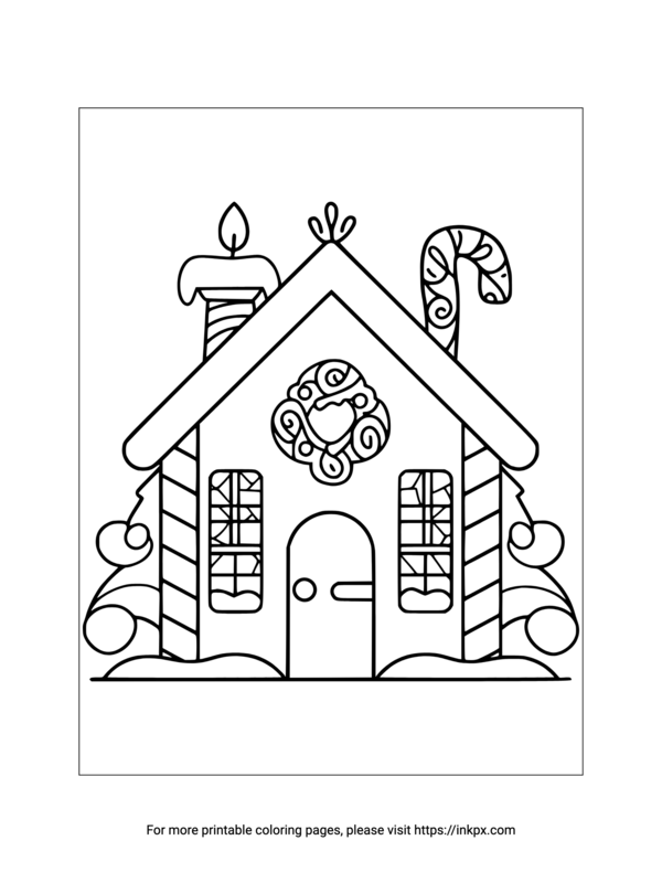 Free Printable Candy Shop Gingerbread House Coloring Page