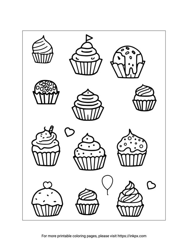 Free Printable Multiple Cupcakes Coloring Page