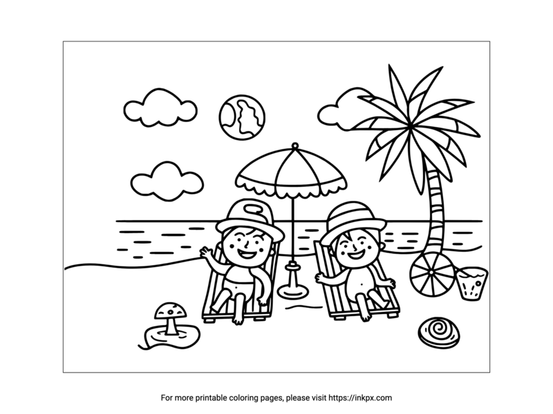 Printable Summer Beach Vacation Coloring Page