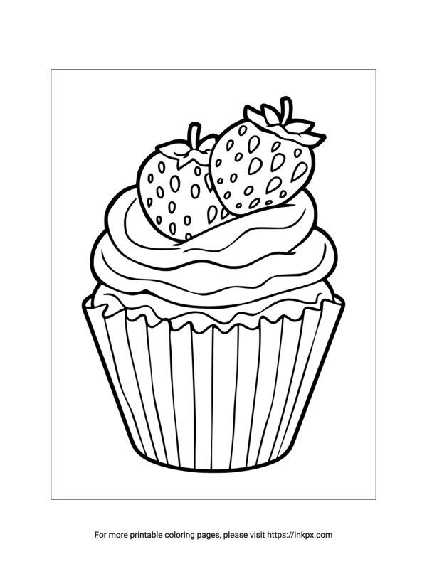 Free Printable Strawberry Cupcake Coloring Page