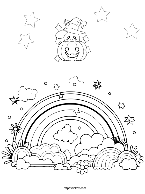 Free Printable Pumpkin Rainbow Coloring Page