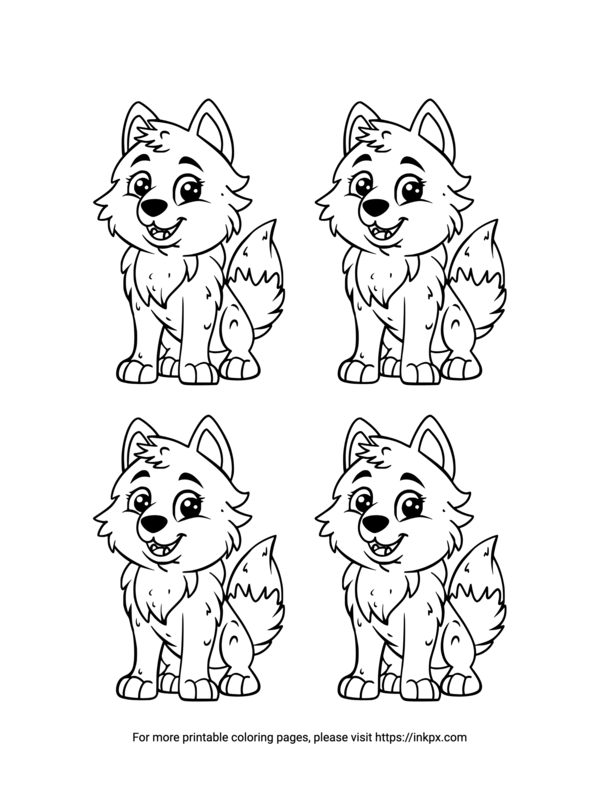 Printable Quadruple Wolves Coloring Page