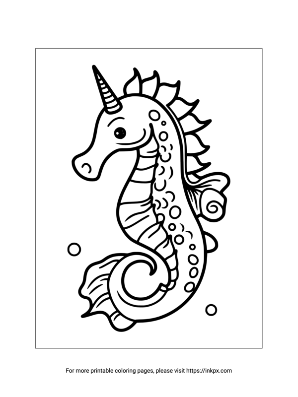 Printable Simple Unicorn Seahorse Coloring Sheet