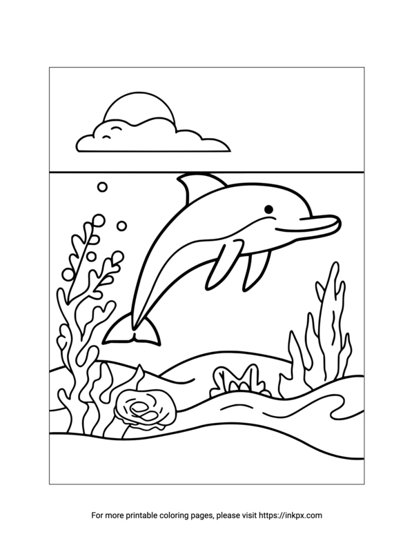 Printable Dolphin & Seaweed Coloring Sheet