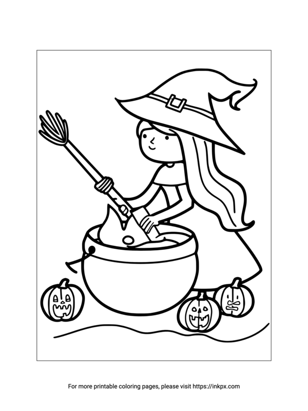 Free Printable Witch & Cauldron Coloring Sheet