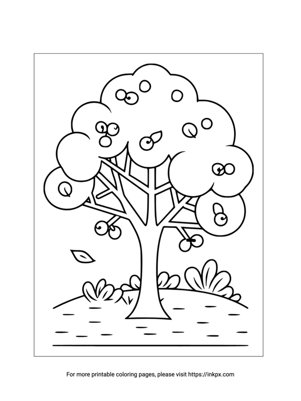 Free Printable Tree & Fruits Coloring Page
