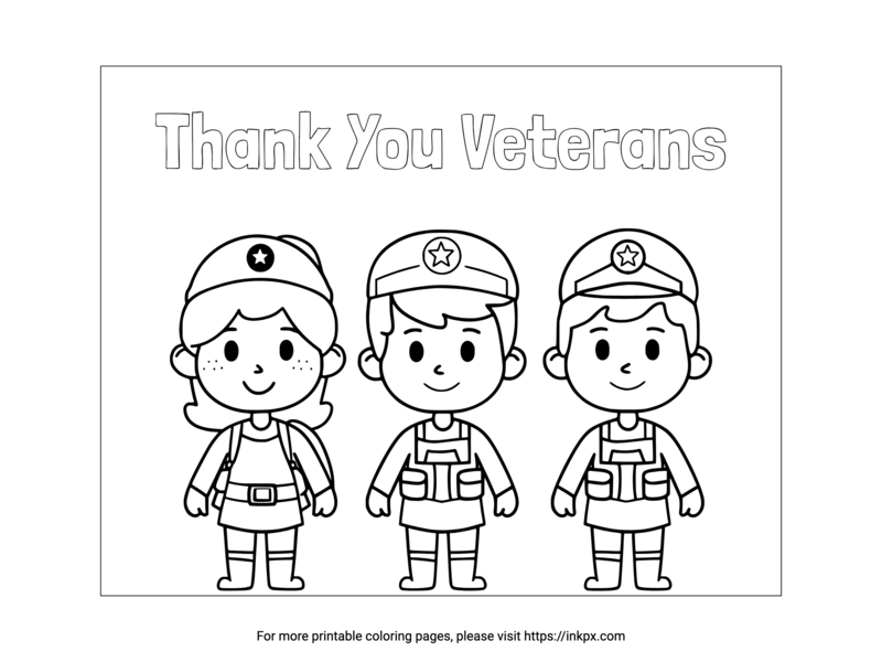 Free Printable Thank You Veterans Coloring Page