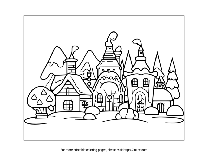 Printable Elf Village Coloring Page
