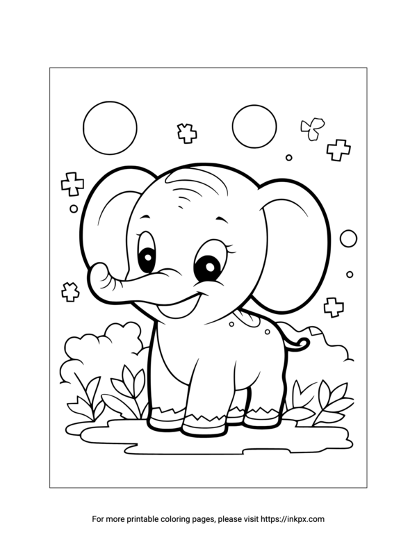 Printable Cartoon Elephant Coloring Page