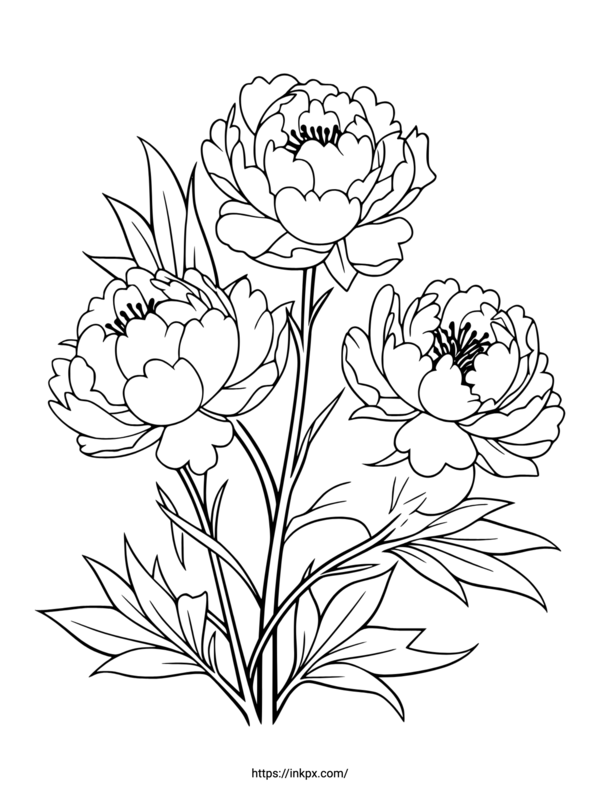 Free Printable Regular Peony Coloring Page