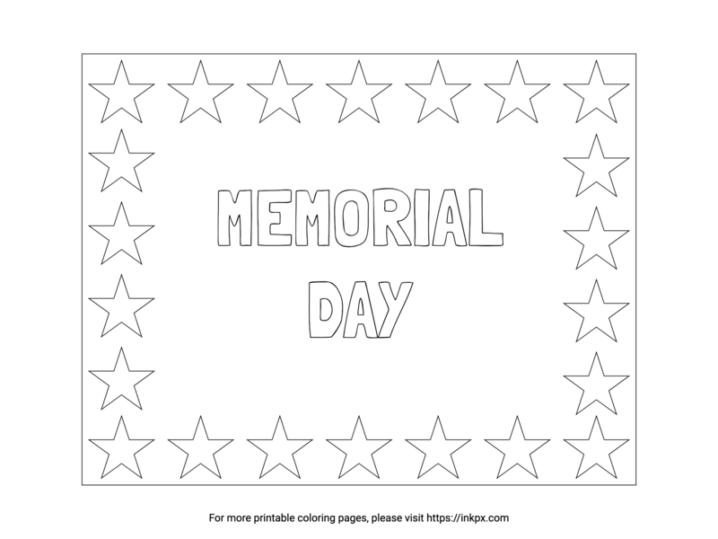 Free Printable Simple Star Memorial Day Coloring Page
