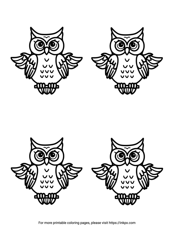 Printable Quadruple Owls Coloring Page