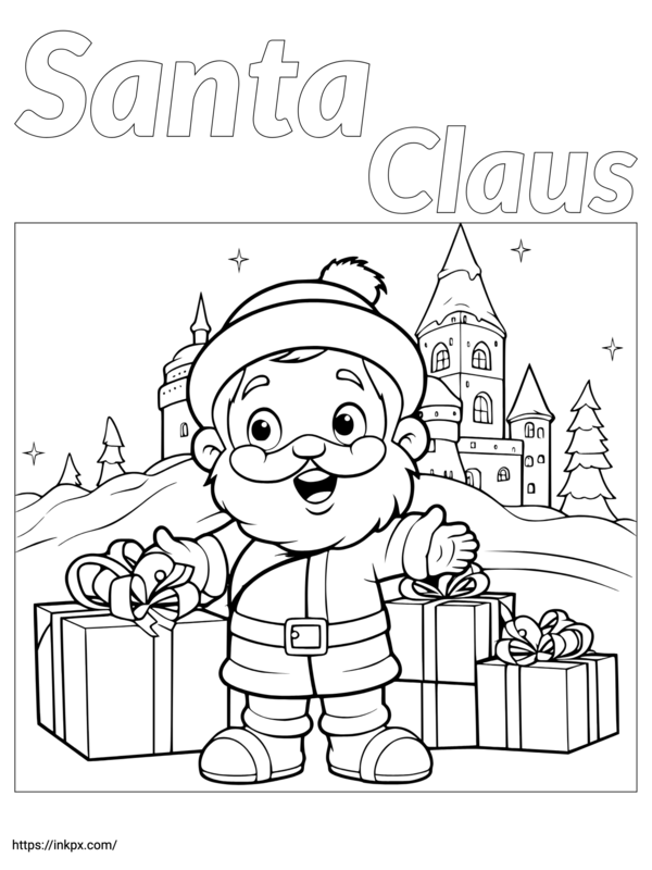Free Printable Santa Claus & Castle Coloring Page
