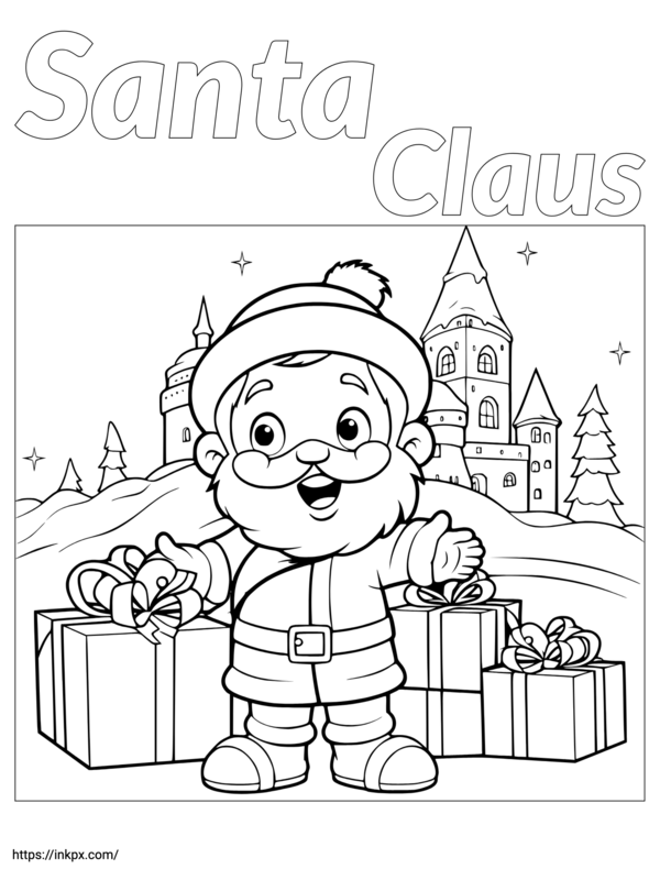 Free Printable Santa Claus & Castle Coloring Page · InkPx