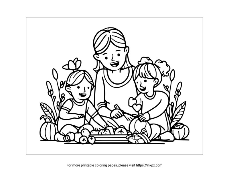 Printable Mother's Day Picnic Coloring Page