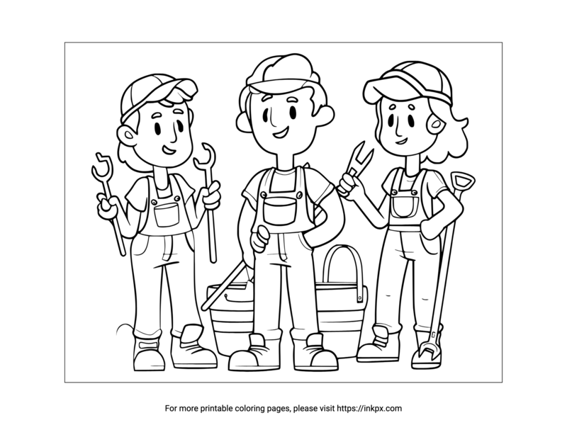 Free Printable Worker and Tools Coloring Page