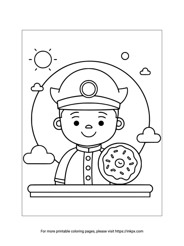 Free Printable Donuts & Officer Coloring Sheet