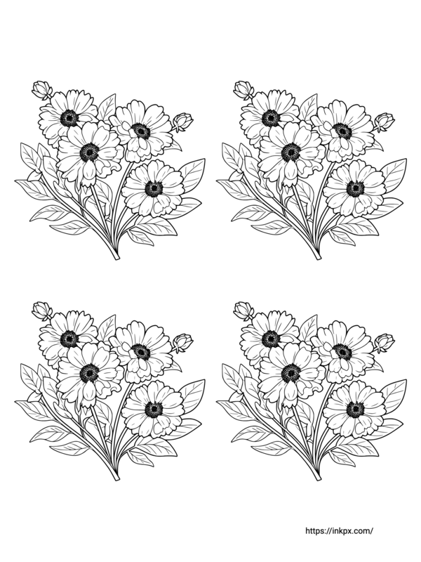 Free Printable Quadruple Marigold Coloring Page