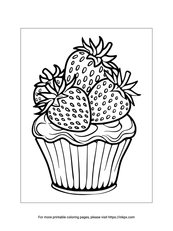 Free Printable Strawberry Cupcake Coloring Sheet