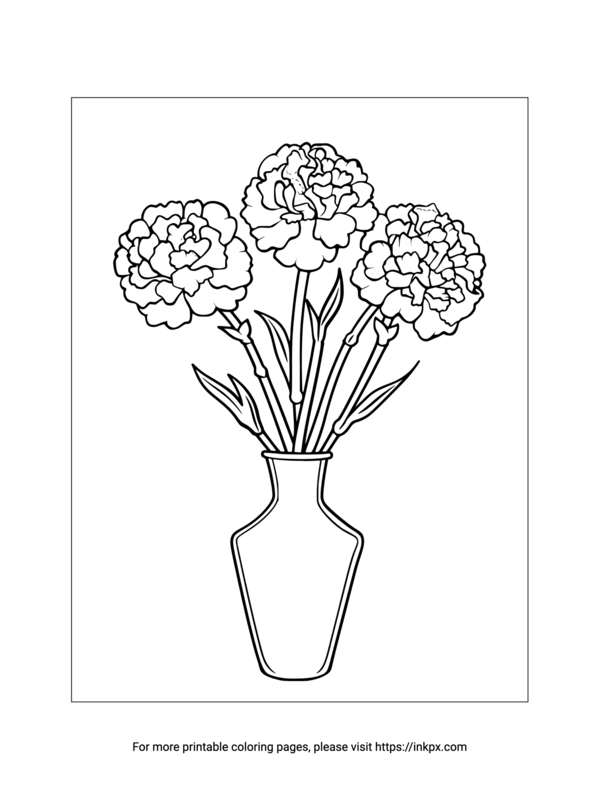 Free Printable Carnation & Vase Coloring Page