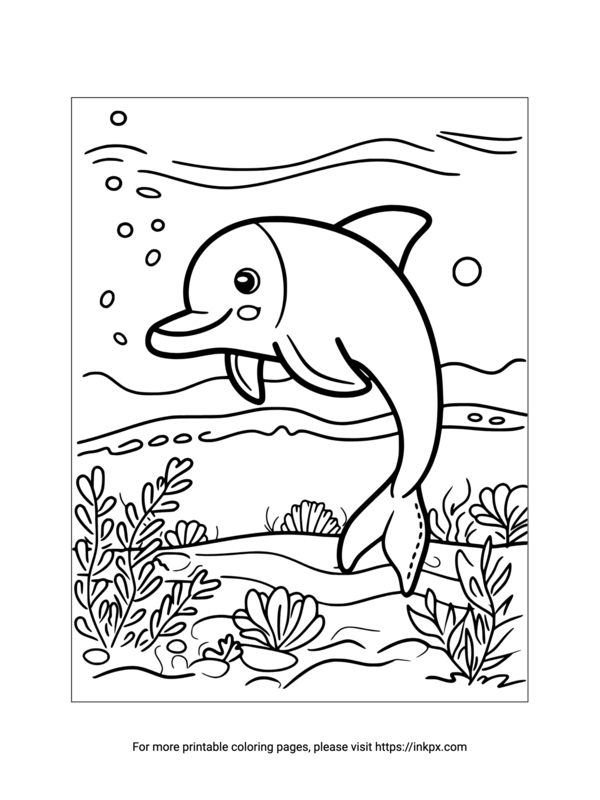 Printable Undersea Dolphin Coloring Sheet