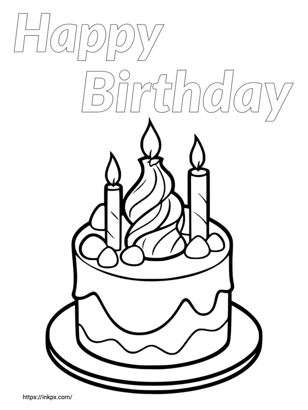 Free Printable Happy Birthday Chocolate Cake Coloring Page · InkPx