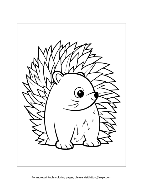 Printable Cute Porcupine Coloring Page · InkPx