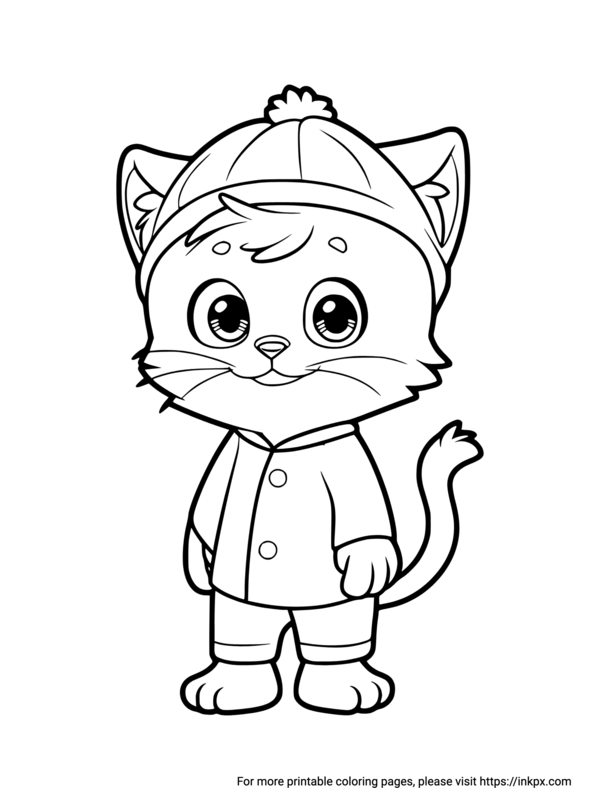 Free Printable Cartoon Cat Coloring Page · InkPx