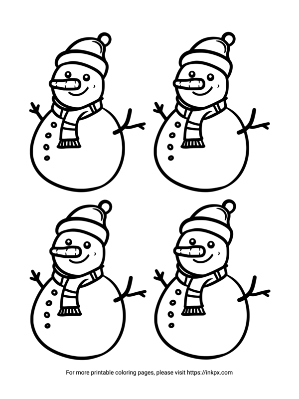 Printable Quadruple Snowmen Coloring Page