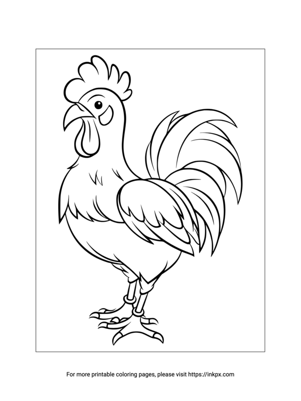 Printable Realistic Rooster Coloring Page