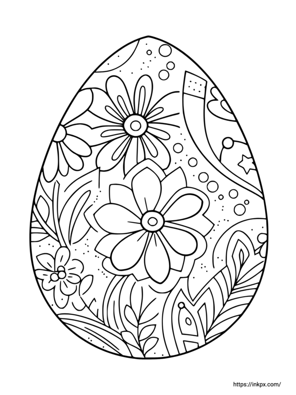 Free Printable Easter Egg with Flowers Coloring Page