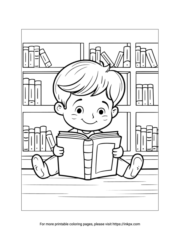 Printable Kid Reading Book Coloring Page