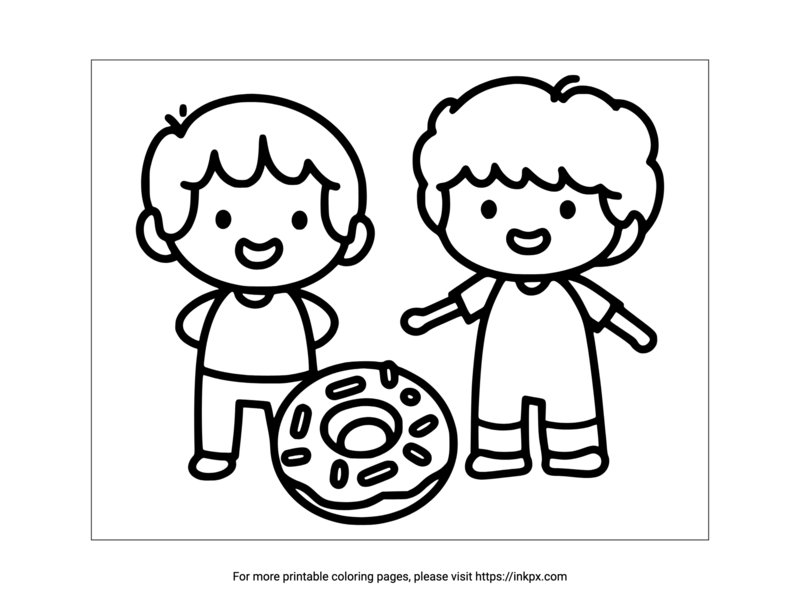 Free Printable Donuts and Kids Coloring Page