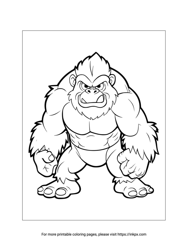 Printable Cartoon Gorilla Coloring Sheet