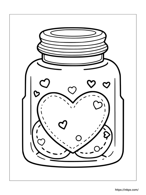 Printable Jar & Heart Valentine's Day Theme Coloring Page