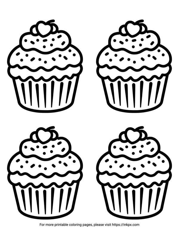 Free Printable Quadruple Cupcakes Coloring Sheet