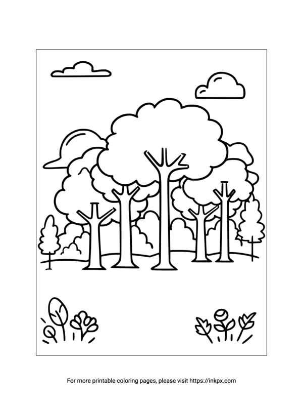 Free Printable Simple Forest Coloring Page