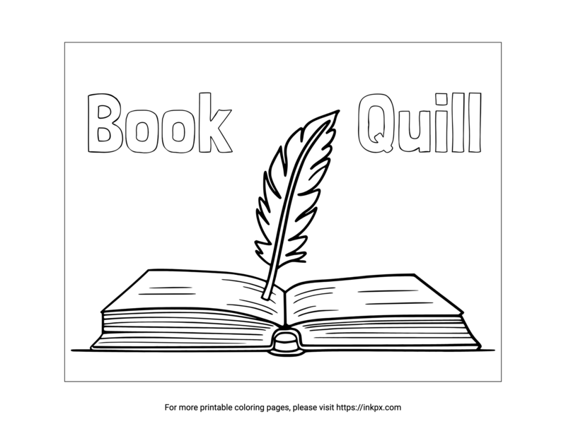 Printable Book & Quill Coloring Sheet